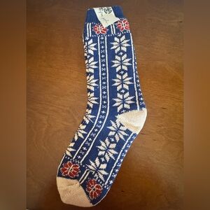 Free People Nearly Nordic Cotton Blend Blue and White Patterned Socks